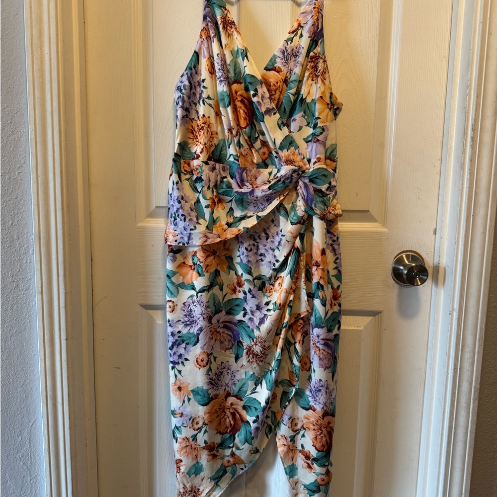 Express Asymmetrical Floral Dress - Orange and Purple
